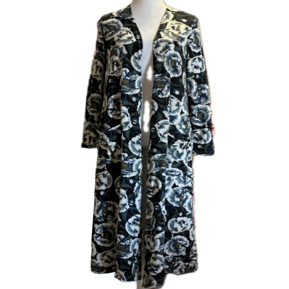 LuLaRoe Sarah Long Duster Cardigan — Rare Blue Floral Print, Size S